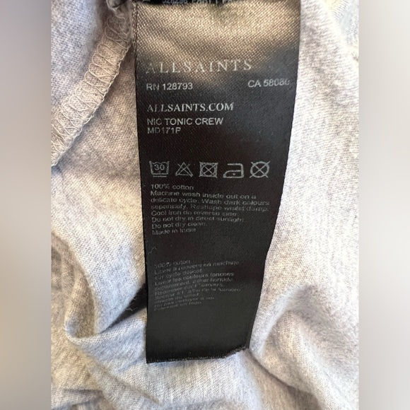 AllSaints Gray Tonic Crew Neck Tee Shirt Men’s Size Medium - Picture 5 of 8